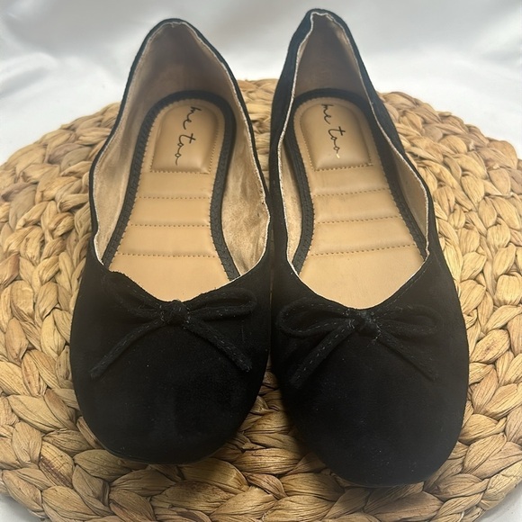 Me Too Skylar Black Bow Vamp Genuine Suede Ballet Flats Size 9.5 - Picture 2 of 9